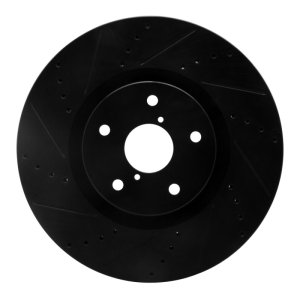 Subaru Impreza Brake Rotor (1) - Front Left - R1 Concepts - Drilled & Slotted - Black - `05-`20